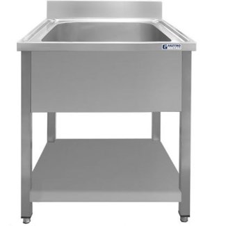 <strong>M1-44P Single-basin stainless steel sink with foot connection, cover, lower shelf and adjustable feet</strong>