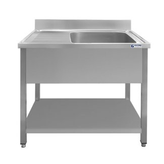 <strong>MCS1-54P Single-basin stainless steel sink with foot connection, cover, drip tray, lower shelf and adjustable feet</strong>