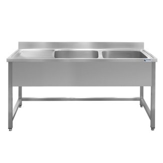 <strong>MCS2-44 Double-basin stainless steel sink with foot connection, cover, drip tray and adjustable feet</strong>