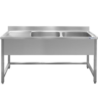 <strong>MCS2-54 Double-basin stainless steel sink with foot connection, cover, drip tray and adjustable feet</strong>
