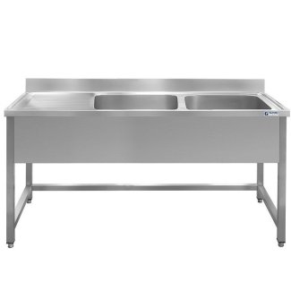 <strong>MCS2-55 Double-basin stainless steel sink with foot connection, cover, drip tray and adjustable feet</strong>