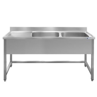 <strong>MCS2-65 Double-basin stainless steel sink with foot connection, cover, drip tray and adjustable feet</strong>