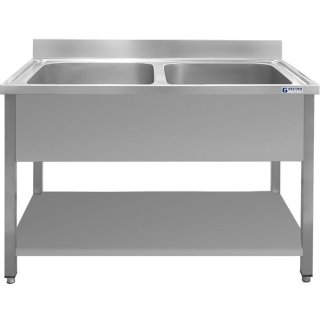 <strong>M2-56P Double-basin stainless steel sink with foot connection, cover, lower shelf and adjustable feet</strong>