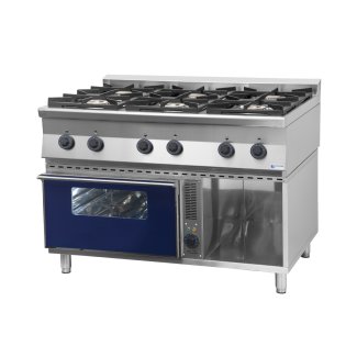 <strong>GT6.912GES Gasztrometál gas stove with 6 burners, GN 2/1 electric static oven, 3 sides closed cabinet</strong>